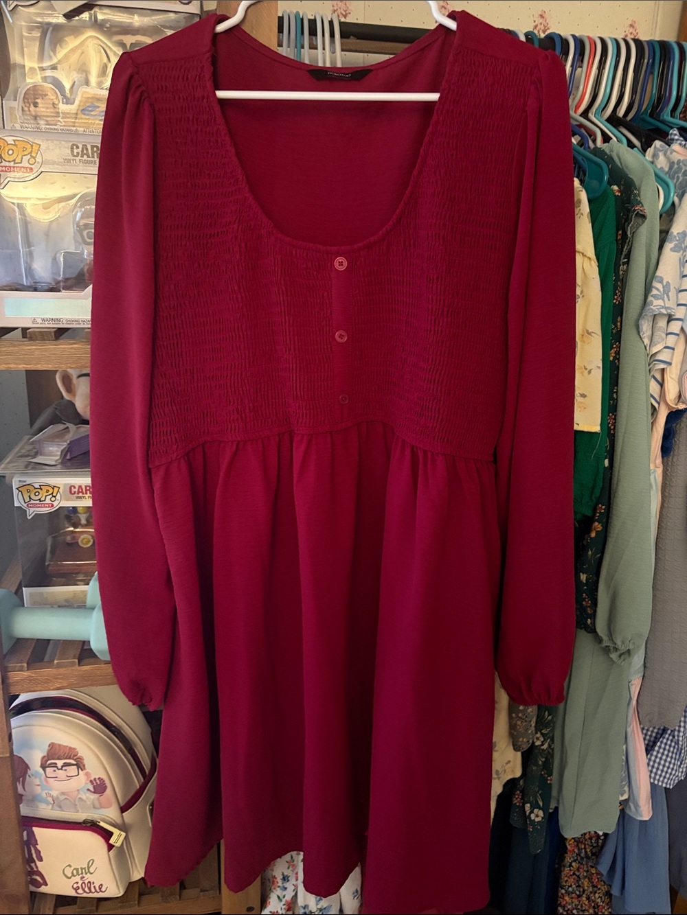 Women’s Long Sleeve Babydoll Dress in Wine